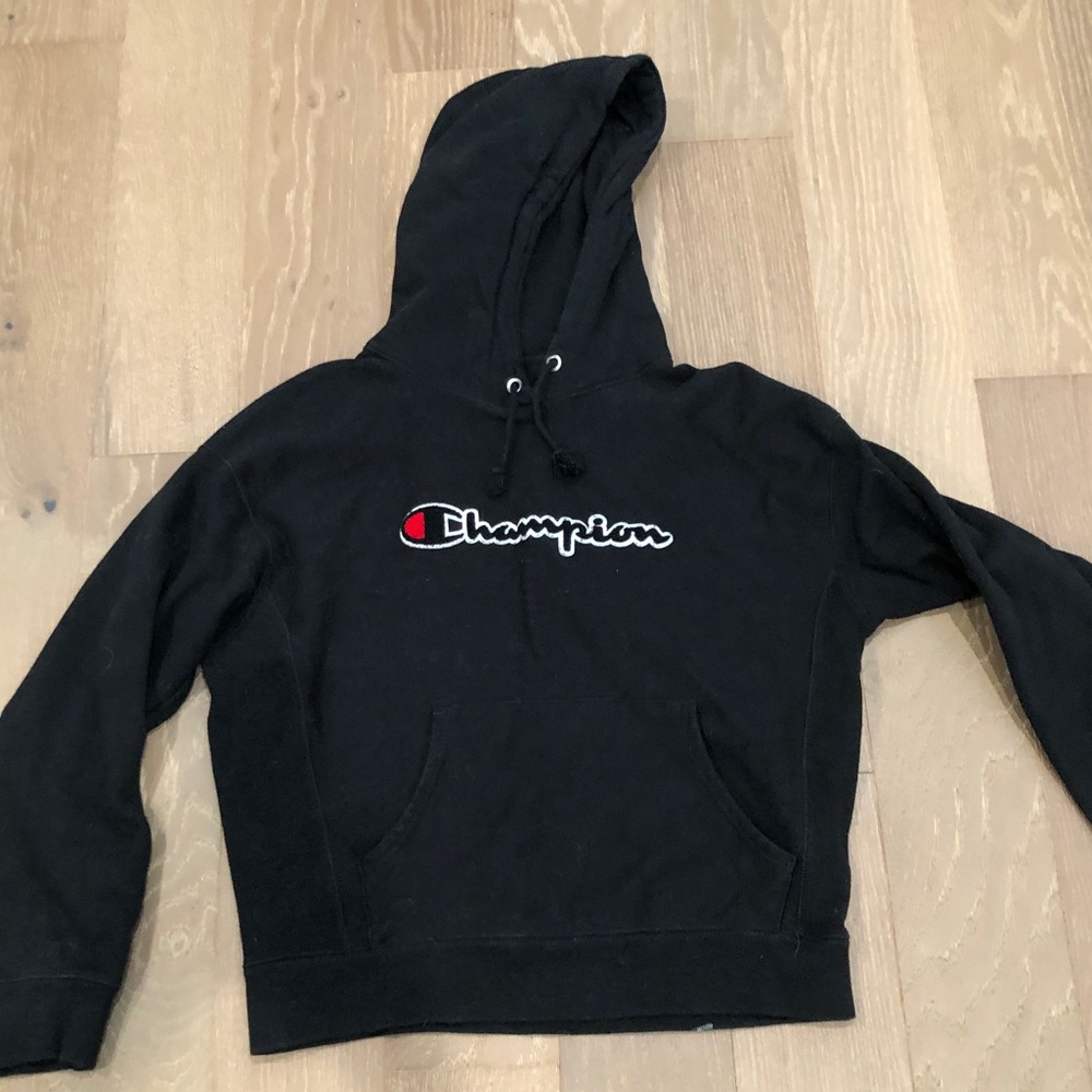 Champions Reverse Weave Kids Black Hoodie